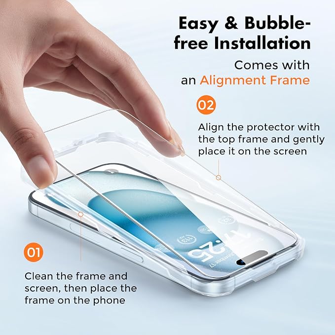 UNBREAKcable 3-Pack Screen Protector for iPhone 15, Double Shatterproof Tempered Glass [Easy Installation Frame] [9H Hardness] [99.99% HD Clear] [Case Friendly] for iPhone 6.1 inch