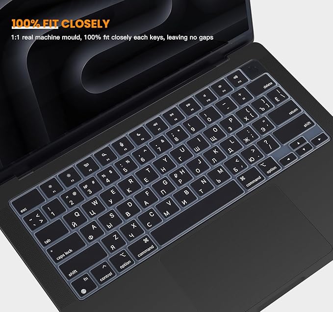 Russian Keyboard Cover Skin for 2024 2023 2022 2021 Apple MacBook Pro 14 A3112 A3401 A3185 A2992 A2918 A2442 A2779, MacBook Pro 16 A3403 A3186 A2991 A2485 A2780 M4 M3 M2 M1 Pro Max Protector-Black