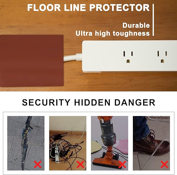 20Ft Floor Cord Cover Brown Silicone Cable Protector Easy to Install Wire Organizer and Hider for Home, Office, Garage (Brown-6m)