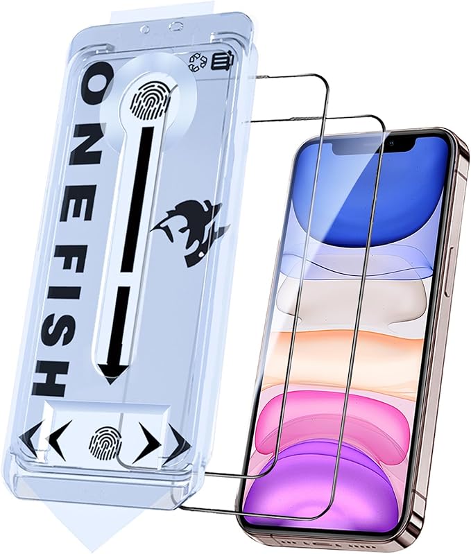 OneFish Tempered Glass Screen Protector for iphone 11/Xr, 9H Hardness Glass Scratch Resistant,HD Clarity Tempered Glass Film with Installation Frame,Shatterproof Bubble Free, Easy Installation,2Pack.
