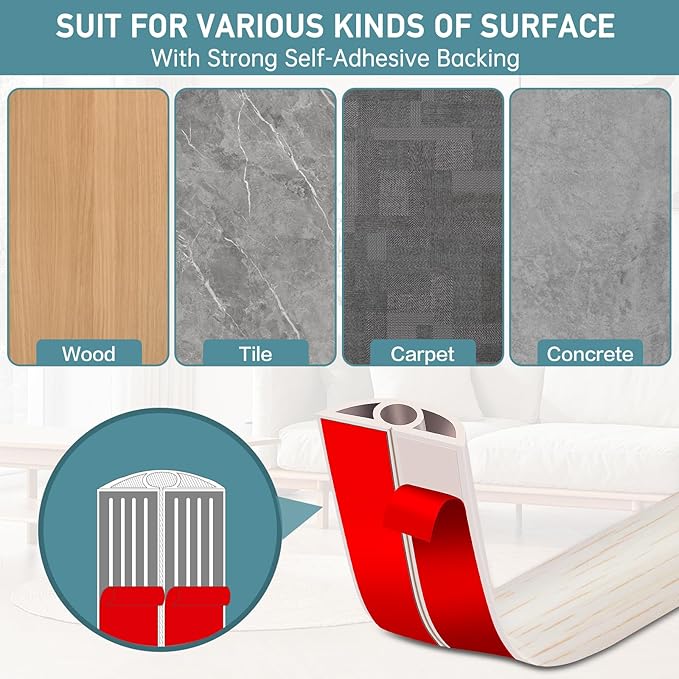 Floor Cord Cover Self Adhesive Cord Hider Floor Extension Cord Covers for Floor Power Cord Protector Cable Management Prevent Cable Trips Cable Cavity 0.32" W x 0.32" H (Beige Wood, 3.3Ft)