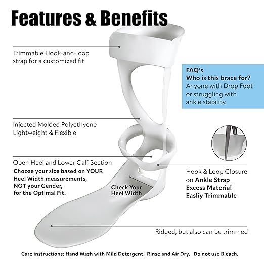 BraceOn AFO Swedish Drop Foot Stabilizer for Walking and Exercise, Drop Foot Braces for Men, AFO Brace & Foot Drop Braces, Foot Boot for Injured Foot, Men, Right