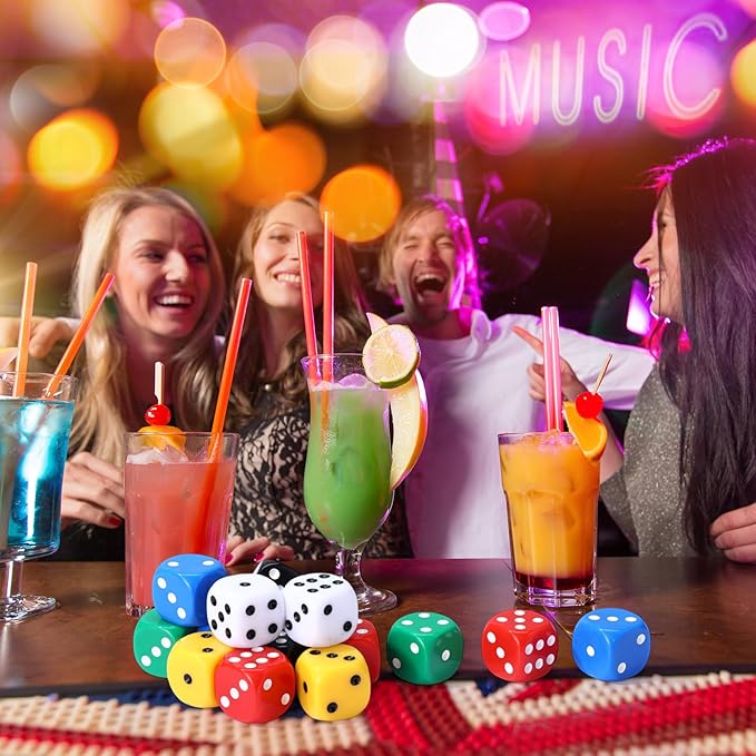 18 Pcs Casino Theme Party Dice Large Opaque Jumbo Acrylic D6 Dice for Casino, Craps, Table Games and Board Games(25 mm,Solid Color)