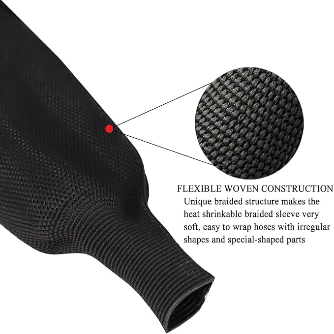 Heat Shrinkable Braided Sleeving 2:1 Ratio- Abrasion Protection Flexibility Wiring Harness Cable Sheath (3/4" ID, 16ft)