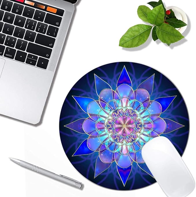 Blue Flower Mandala Mouse Pad Round Non-Slip Rubber Mousepad Laptop Office Computer Decor Cute Desk Accessories Customized Design Mouse Pad