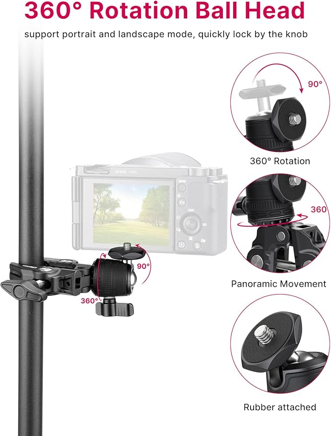ULANZI R099 Super Clamp Camera Mount - Heavy Duty 3.3lb Load Metal Clamp with 360° Ball Head for Action Cameras (GoPro/Insta360/DJI), DSLR, Bike/Motorcycle Handlebar, Pole/Tube Mount Accessories