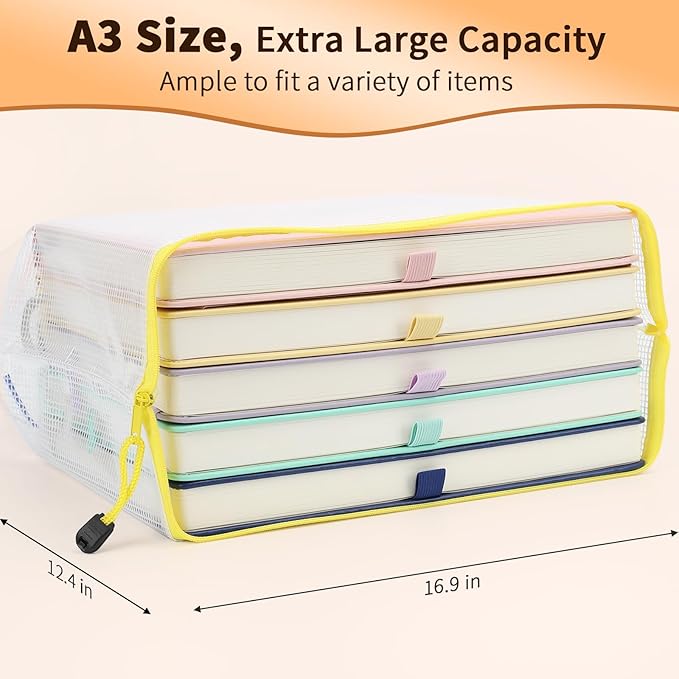 Umriox Zipper Mesh Document Pouch, 16.9x12.4 in (6 Colors, 18 Packs), Clear Zipper Pouches, Waterproof Zipper Pouches for Craft Projects Office Supplies Cosmetics Travel Storage