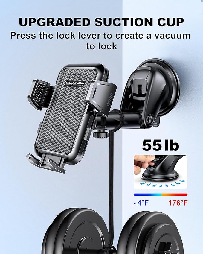3-in-1 Car Phone Holder, Strong Suction Phone Mount for Windshield/Dashboard/Desk, Hands Free Dash Mounted Car Cell Phone Holder Stand, Truck Phone Holder for iPhone Samsung Android Smartphone