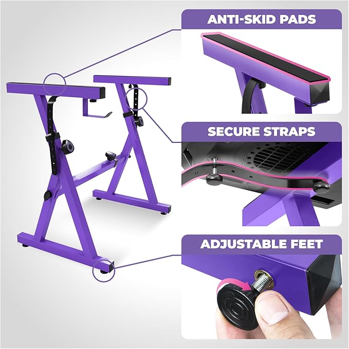 Liquid Stands Portable Heavy Duty Digital Piano Stand & Bench Set - Adjustable Keyboard Music Stand & Seat for 54-88 Key Electric Pianos (Purple)