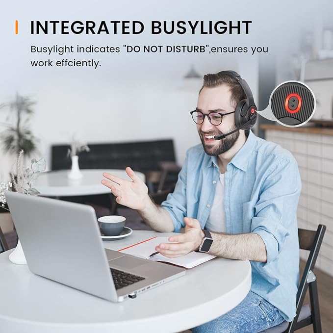 Bluetooth Headset for PC, Wireless Computer Headphone with AI-Powered Environmental Noise Cancelling Microphone & 2.4G USB Dongle, 55H Playtime, Over Ear Comfort Office Headset for Work, Laptop, Zoom