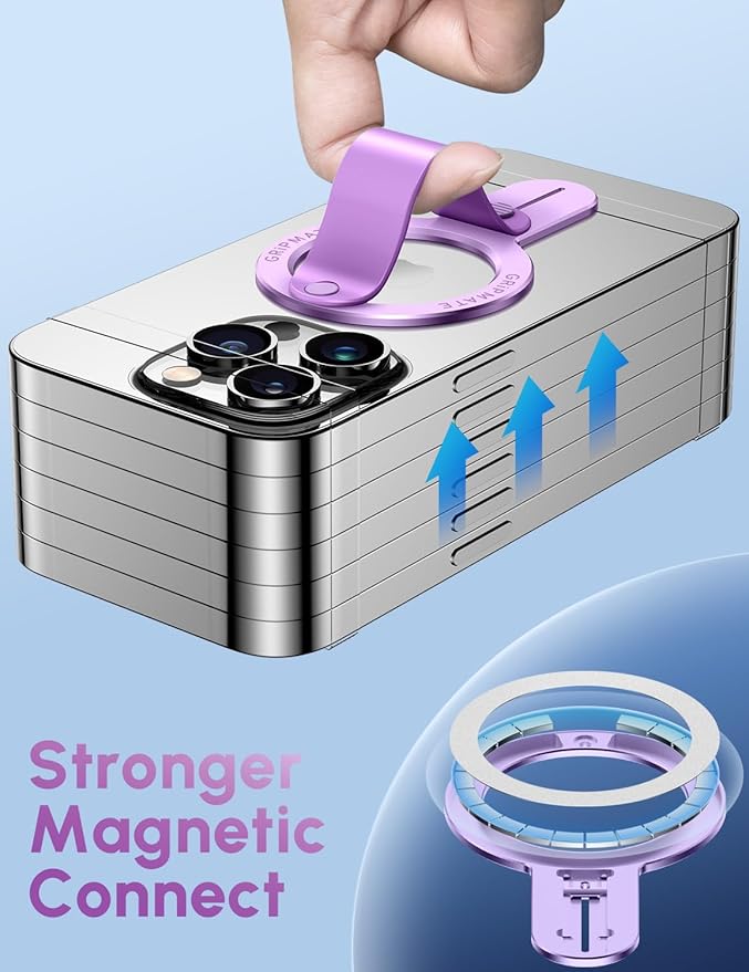 Phone Grip for iPhone - Magnetic Phone Ring Holder Detachable for iPhone 16 - Comfortable Finger Phone Loop Grip for Apple 16/15/14/13/12,Purple