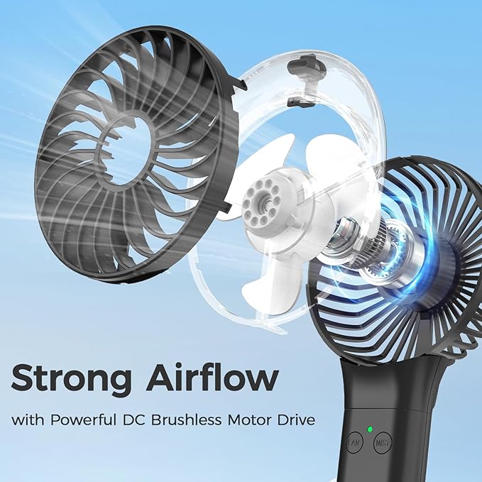 PANERGY Handheld Misting Fan – Rechargeable Battery Operated,Handheld Personal Fan with Mist Spray, Electric Hand Fans, 180° Foldable Mister Fans for Travel, Camping, Disney, Concerts, Office(Black)