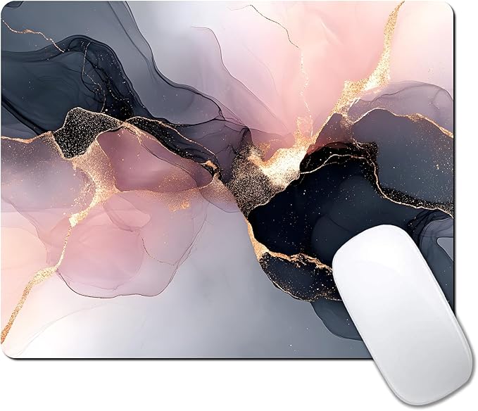 Black Rose Gold Marble Custom Mouse Pad with Non-Slip Rubber, Small Square Design for Wireless Laptop & Computer Mouse Pads for Desk, 9.5 x 7.9 inch Smooth Surface for Gaming & Office
