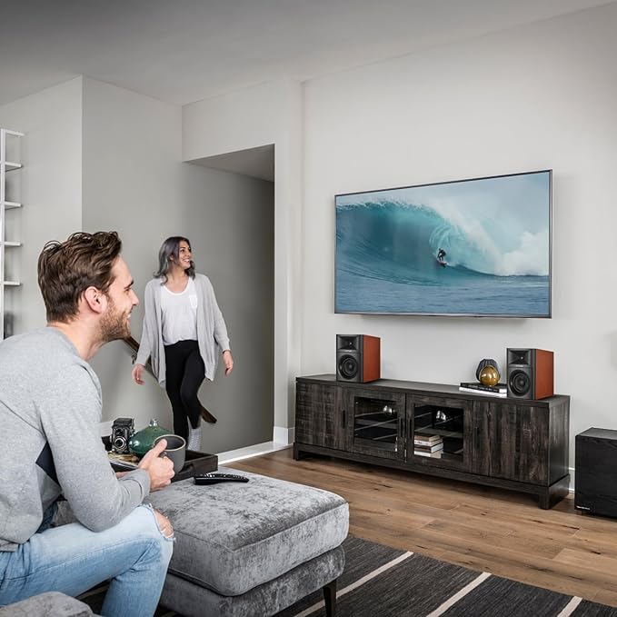 SW205 4" Bookshelf Speakers | Immersive HiFi Audio with Virtual Surround | Flagship DAC/DSP Engine | Geometric Diffusion Cabinet | 80W, Bluetooth 5.4/Optical/AUX Inputs, Wireless Remote, Red