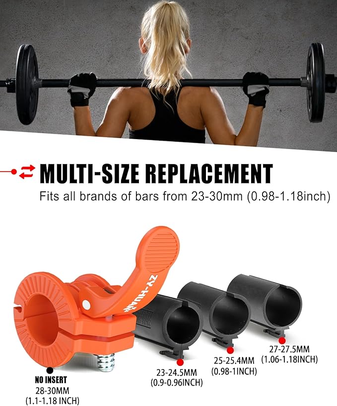 Pro Barbell Clips 1 inch Barbell Clamps 0.9-1.18inch Quick Release Weight Clips for Bars Multi-Size Adjustable Olympic Barbell Clamps