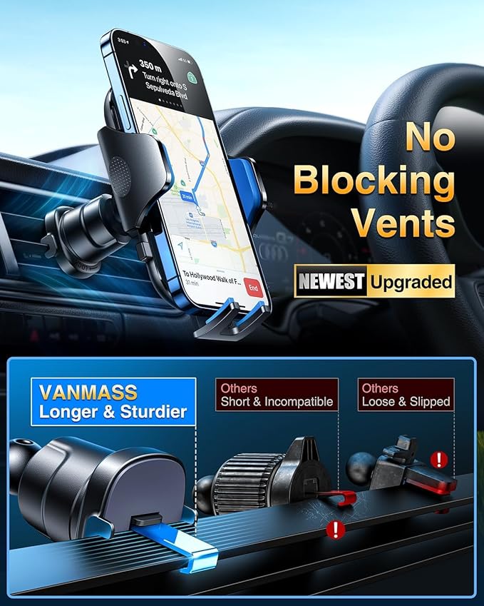 VANMASS Car Phone Holder 2025 Ultimate Military-Grade Phone Holder for Your Car Windshield Dashboard【Newest Best Strongest】 Cell Phone Car Mount with Patent & Safety Certs for iPhone Samsung Android