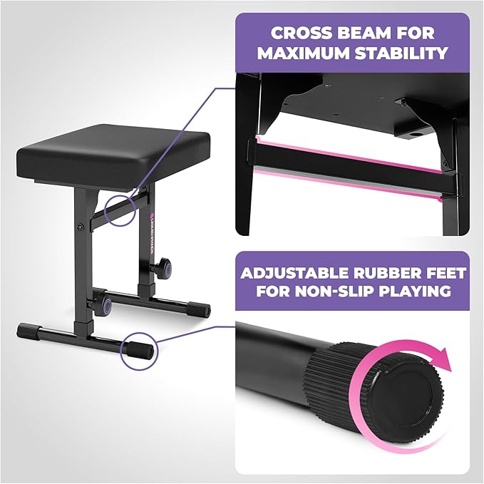 Liquid Stands Portable Heavy Duty Digital Piano Stand & Bench Set - Adjustable Keyboard Music Stand & Seat for 54-88 Key Electric Pianos