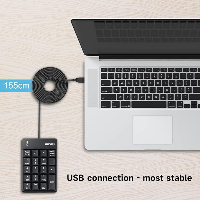 MOFII Wired Number Pad Numeric Keypad Silent 19 Keys USB Numpad, Portable Financial Accounting Keyboard 10 Key for Laptop/Computer/PC/Notebook/Surface Pro - Black