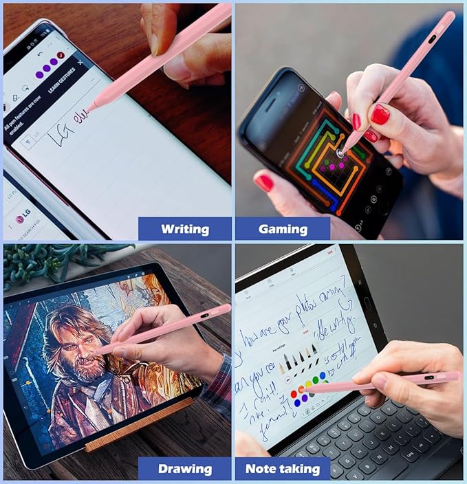 MoKo Stylus Pens for Touch Screens, Fast Charge Stylus Pen for Apple iPad/iPhone/Samsung/Lenovo/iOS/Android Tablets&Smart Phone Universal Stylus Capacitive Screen Pencil with Power Display, Pink