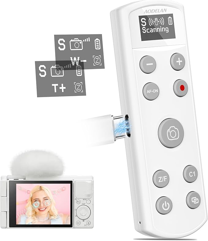 Remote Control for Sony Camera,USB-C Rechargeable Wireless Shutter Release with OLED Screen for ZV-1, ZV-E10,ZV-1F, A6100, A6400, A6700,A7IV,RX100 VII,A9,A9 II,Replace RMT-P1BT (White)