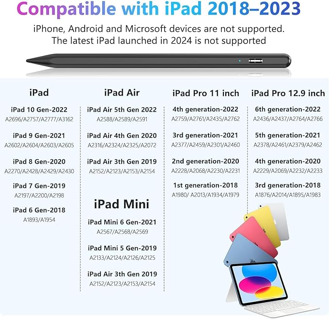 Stylus Pen for iPad 10th 9th 8th 7th 6th Generation, 15Mins Fast Charge for Apple iPad Pencil with Pencil Holder, for iPad Pro 11/12.9 inch, for iPad Air 5th/4th/3th Gen, for iPad mini 6th/5th Gen