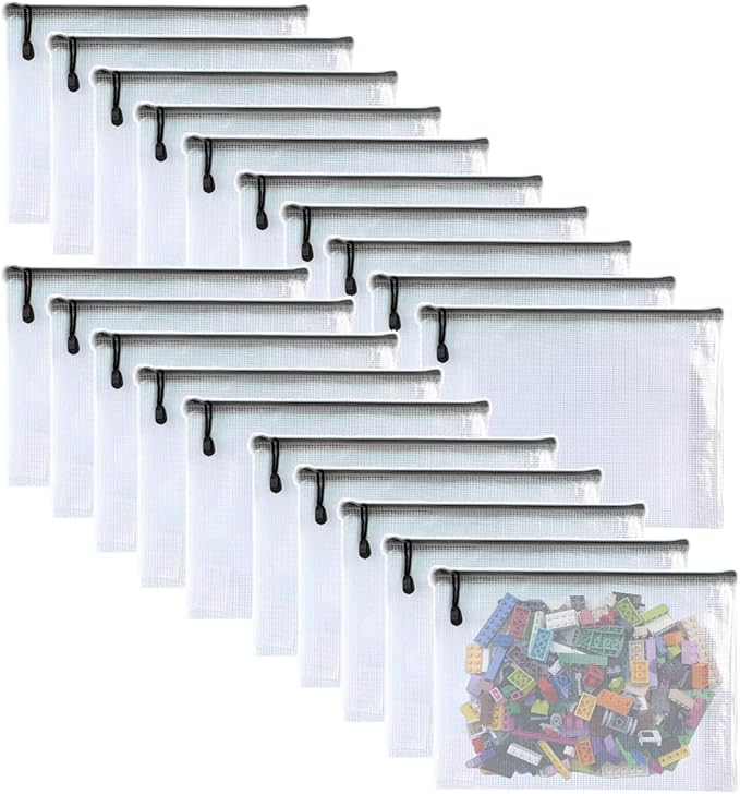 Oaimyy-20 PCS-Mesh Zipper Pouch, Plastic Zip File Folders Puzzle Bags Large Reusable Zipper Pouches for Organizing Classroom Board Game Organization,Home Storage-(Black, 7"x 11")