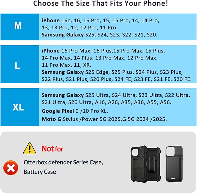 Phone Holster for Belt with Metal Clip and Magnetic Closure Compatible with Galaxy S25/S24/S23/S22/S21/S20 Ultra A16 A26 A35 A36 A55 A56 for Everyday Protection, XL-Black