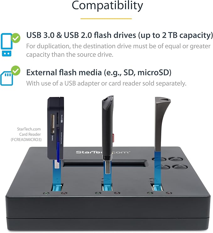 StarTech.com USB Flash Drive Duplicator and HDD/SSD Cloner Docking Station with LCD and Erase Modes, 1 to 2 Drive Copier, Sanitizer, and Dock (USBDUP12, SDOCK2U313R)