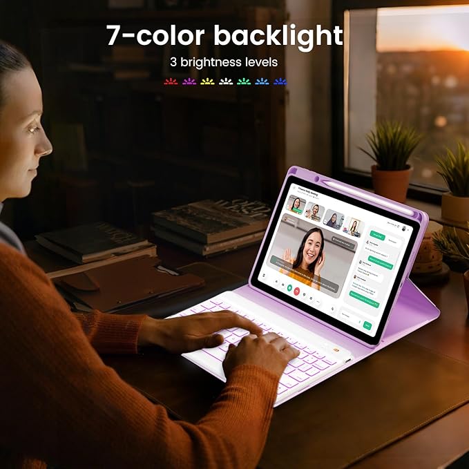 Keyboard Case for iPad Air 5th/4th Pro 11 inch, 7-Color Backlit Detachable Wireless Keyboard Case with Pencil Holder, Stand Folio Cover for Gen 2020/2022, Pro 4th/3rd/2nd/1st Gen, Purple…