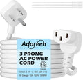 Adoreen 20 Ft Computer TV Replacement Power Cord White, Low Profile Flat Plug to 90 Degree Angled L-Shaped 18AWG 3-Prong AC Universal Power Supply Cable for Printer, PC, Monitor TV LCD, ETL+Ties