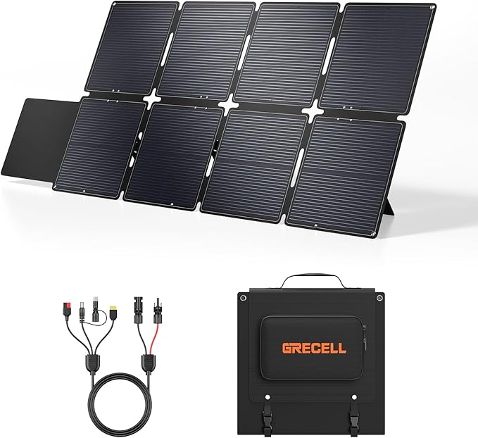 GRECELL 240W Portable Solar Panel for Power Station, Ultra Light Foldable Solar Panel Kit, 25% High Efficiency, IP65 Waterproof, Solar Charger for Outdoor Camping RV Boat Home Backup Power, Off-Grid