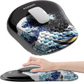 Mouse Pad with Wrist Rest, Ergonomic Mousepads with Wrist Support, Soft Lycra Fabric Memory Foam Office Desk Accessories for Comfort/Pain Relief/PC Gaming/Computer/Laptop (Black Kanagawa)