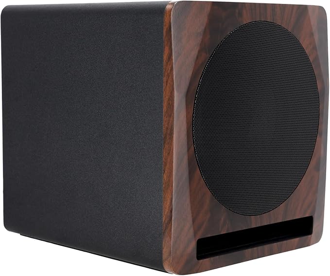 Rockville APM10D Active Studio Subwoofer in Dark Wood, 10", 400W, MDF Wood, RCA/XLR/Optical, Front-Firing Port, Perfect for Studios and Music Production