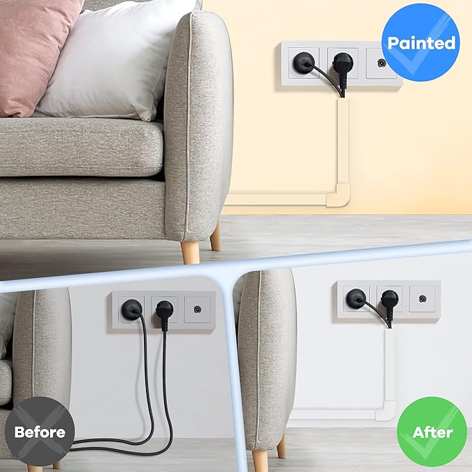 126in Cord Hider Kit, ZhiYo Wire Hiders for TV on Wall, Paintable Cable Management Kit, Wire Cover for Wall Mount TV, Grey Cable Raceway, Cord Cover Wall Wire Management Kit, 8xL15.7in W1.18in H0.67in