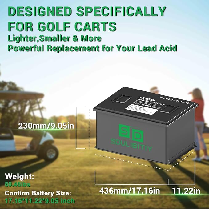 36V(38.4V) 105Ah LiFePO4 Golf Cart Battery, Built-in Smart 200A BMS, with Touch Monitor, Mobile APP, 4000+ Cycles Rechargeable Lithium Golf Cart Battery, Max 7.68kW Power Output, Perfect for Golf Cart