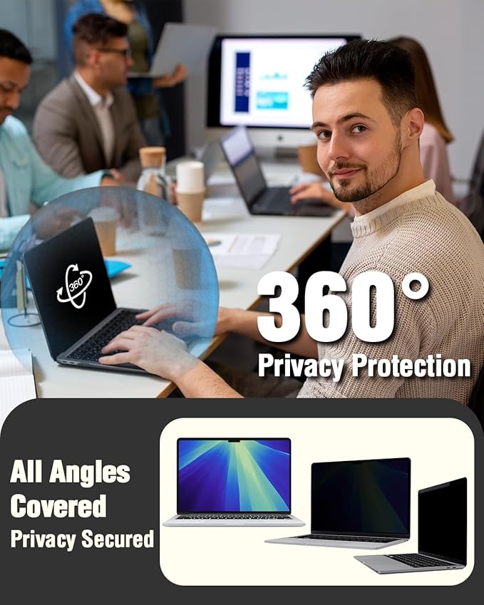 F FORITO Magnetic Privacy Screen Protector Compatible with MacBook Pro 16 inch (2021-2024, M1, M2, M3, M4 Pro/Max), Removable 360° Anti Peeping Anti Blue Light Anti Glare Laptop Privacy Shield