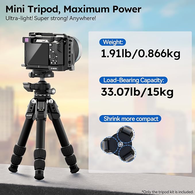 SIRUI Lightweight Mini Tripod, 1.9lbs Aluminum Desktop Table Tripod with Low-Profile Ball Head, Compact Design, 33lbs Load, 16.7" Max Height, for DSLR, Mirrorless Camera, Phone, Vlogging