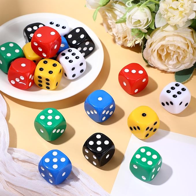 18 Pcs Casino Theme Party Dice Large Opaque Jumbo Acrylic D6 Dice for Casino, Craps, Table Games and Board Games(25 mm,Solid Color)