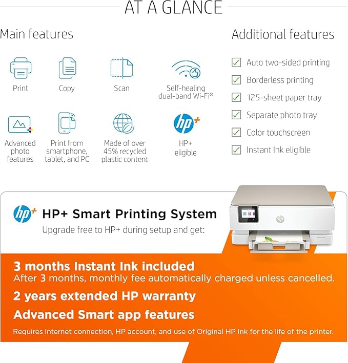 HP ENVY Inspire 7255e Wireless Color Thermal Inkjet Printer, Print, scan, copy, Easy setup,Mobile printing, Best-for-home, 3 month Instant Ink trial included