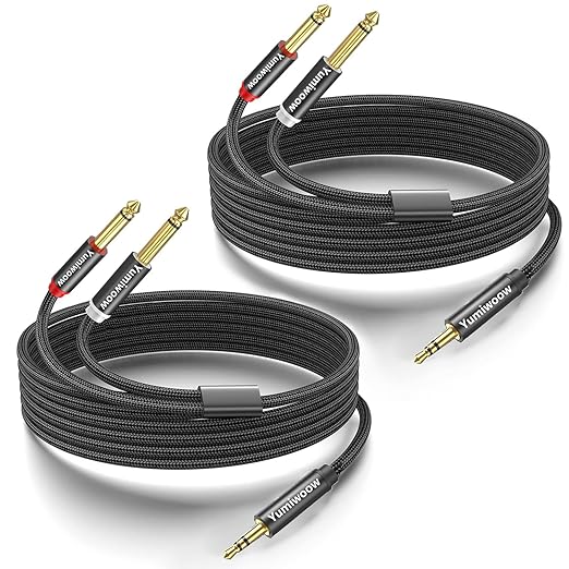 3.5mm to Dual 1/4 Adapter 1/8 to 6.35mm TS Mono Audio Cable Stereo Breakout Cord Y Splitter Compatible with iPhone, iPod, Computer Sound Card, Headphone, Speaker, Home Stereo System (6.6FT/Pack)