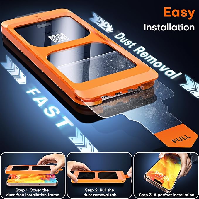 TOCOL for iPhone 16 Pro Privacy Screen Protector 6.3-Inch True 25°Anti Spy 9H+ Hardness Tempered Glass for Full Coverage Easy Installation 2 Pack