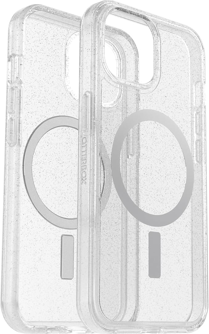 OtterBox iPhone 15, iPhone 14, and iPhone 13 Symmetry Series Clear Case - Stardust (Clear/Silver), Snaps to MagSafe, Ultra-Sleek, Raised Edges Protect Camera & Screen