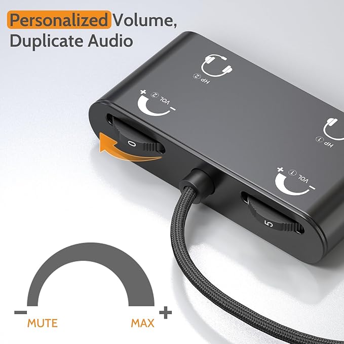Cubilux USB C Headphone Splitter with Volume Control, Type C to 3.5mm Dual Earphones Audio Splitter for iPhone 15/16, iPad Pro 13/12.9/11, iPad Air 13/5th/4th, Galaxy S25/S24/S23, Pixel 9/8 Pro