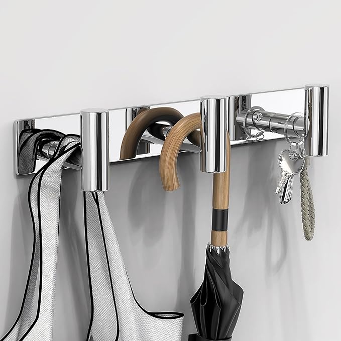 VAEHOLD Hat and Coat Wall Mount Rack - Hooks for Robes, Bags, Keys, and Towels - Bathroom Towel Hanger Organizer (Polished Chrome, “T“ Shape 3 Hooks 1 Pack)