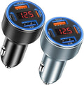 Car Phone Charger, Besgoods USB C Car Charger Adapter 4 Ports with Voltmeter PD&QC Fast Charging Cigarette Lighter USB Charger for iPhone 16 15 14 13 12 Galaxy S24 S23 A54 A15 Dash Cam Car Acc, 2Pack