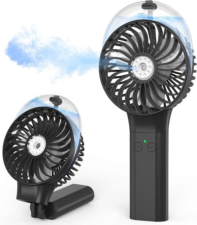 PANERGY Handheld Misting Fan – Rechargeable Battery Operated,Handheld Personal Fan with Mist Spray, Electric Hand Fans, 180° Foldable Mister Fans for Travel, Camping, Disney, Concerts, Office(Black)