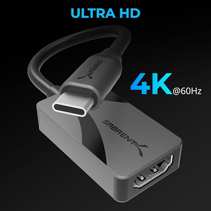 SABRENT, HDMI to USB C Adapter, USBC to HDMI Adapter 4K 60Hz, Thunderbolt Compatible for MacBook Pro/Air, iPhone 15/16, S23/24, Laptops, Tablets, Aluminum Design (DA-CH4K)