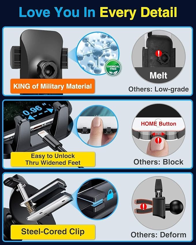 VANMASS [2025 Upgrade Phone Holders for Your Car [Super Suction Cup] Cell Phone Mount Car Dashboard Window Vent Desk Fit for iPhone 16 Pro Max 15 14 Universal Handsfree Automobile Vehicle Cradle