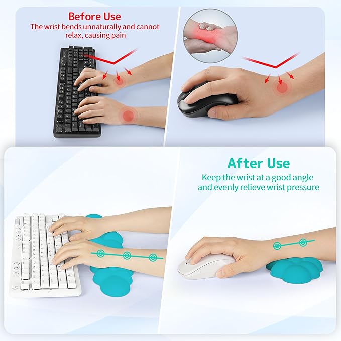 Cloud Wrist Rest Keyboard, Cloud Keyboard Wrist Pad Set with PU Leather Memory Foam, Cute Arm Rest for Palm Support, PC/Gaming Desk Accessories/Office Setup/Computer Hand Cushion - Scuba Blue