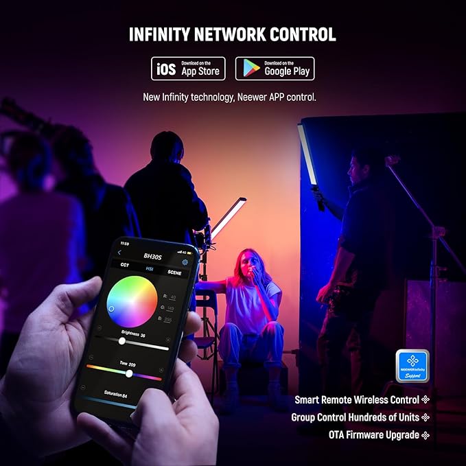 NEEWER RGB Light Wand with 2.4G/APP Control, Upgraded 360° Touchable RGBWW Hue Mixer Photography Handheld LED Video Lighting Stick with 2500K-10000K, CRI/TLCI97+, 18 Scenes, 7.4V/31Wh Battery, BH-30S